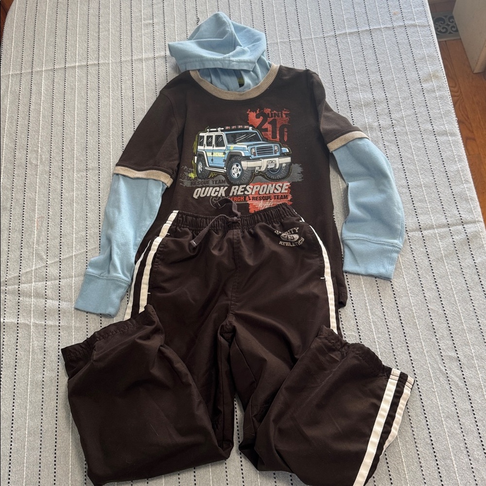 Sonoma Blue and Brown Kids Hooded Top and Athletic Pants Set